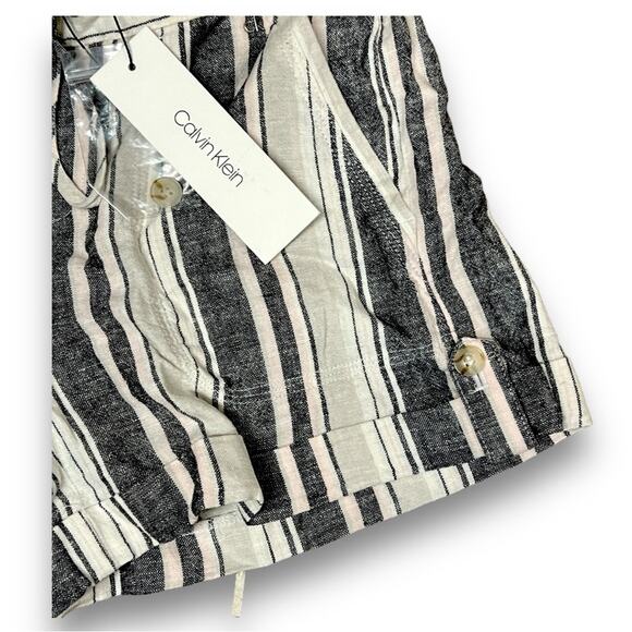 CALVIN KLEIN Gray Ivory Light Pink Stripe Hi Waist Shorts tie front/cuff hem 4 - Picture 6 of 16